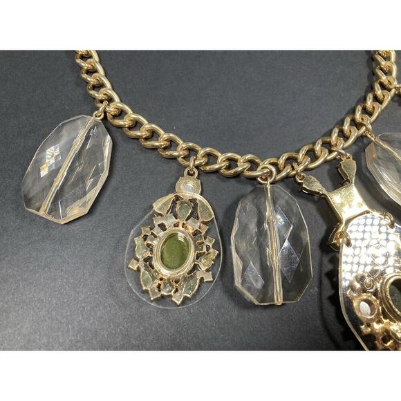 Banana Republic Bold Gold Tone Green Stone Thick Chain Statement Necklace 18" - Picture 13 of 13